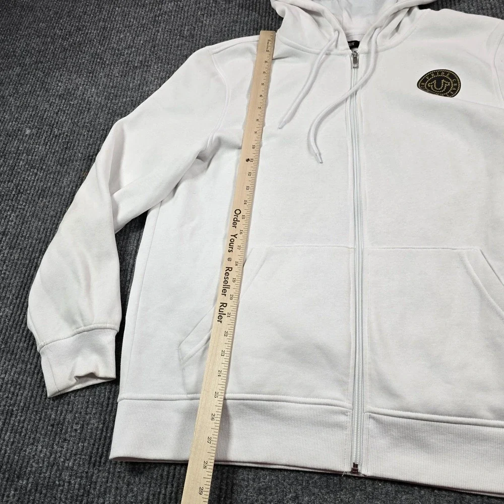 True Religion Hoodie Mens XL‎ White Full Zip Rope Logo Graphic Sweatshirt